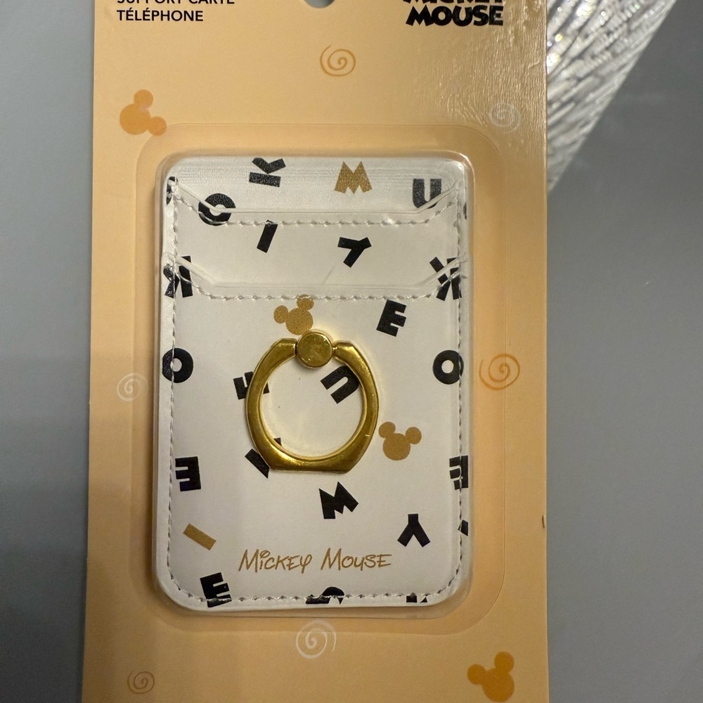 Disney Mickey Mouse White Phone Card Holder with Gold Ring